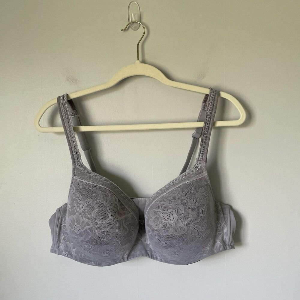 Cacique Modern Lace Covered LL BALC Underwire Bra Gray Supportive Size 44C